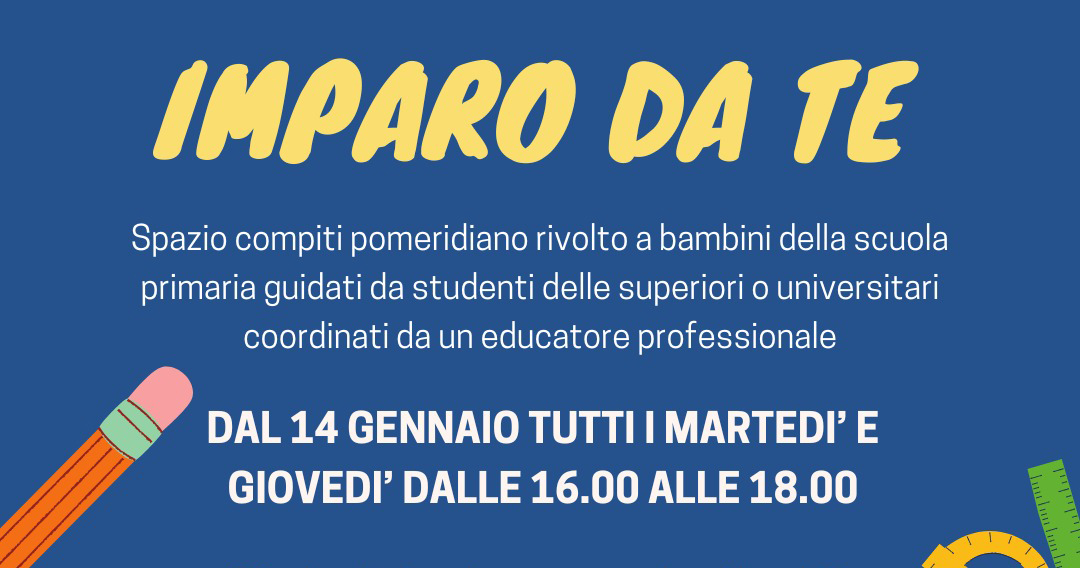 "Imparo da te": nuovo spazio compiti pomeridiano per i bambini presso il Centro Polifunzionale di Via S. Pellico 9