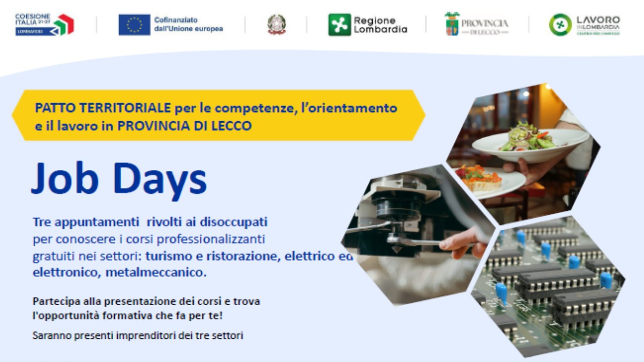 Job Day di presentazione del corso di riqualificazione professionale gratuito di "installatore e manutentore elettrico ed elettronico" e "installatore e manutentore meccanico"