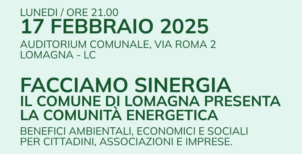 Facciamo Sinergia: il Comune presenta la Comunità Energetica