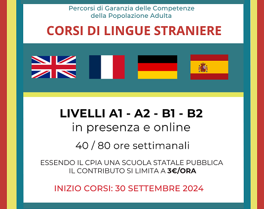 Si informa che sono aperte le iscrizioni ai Corsi di Lingue per l’anno scolastico 2024/2025 organizzati dal CPIA di Lecco “F. De Andrè” .